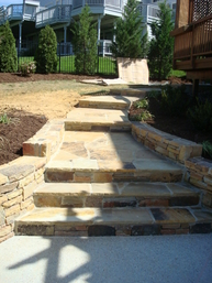 Flagstone Paver Sidewalk with Stone Steps